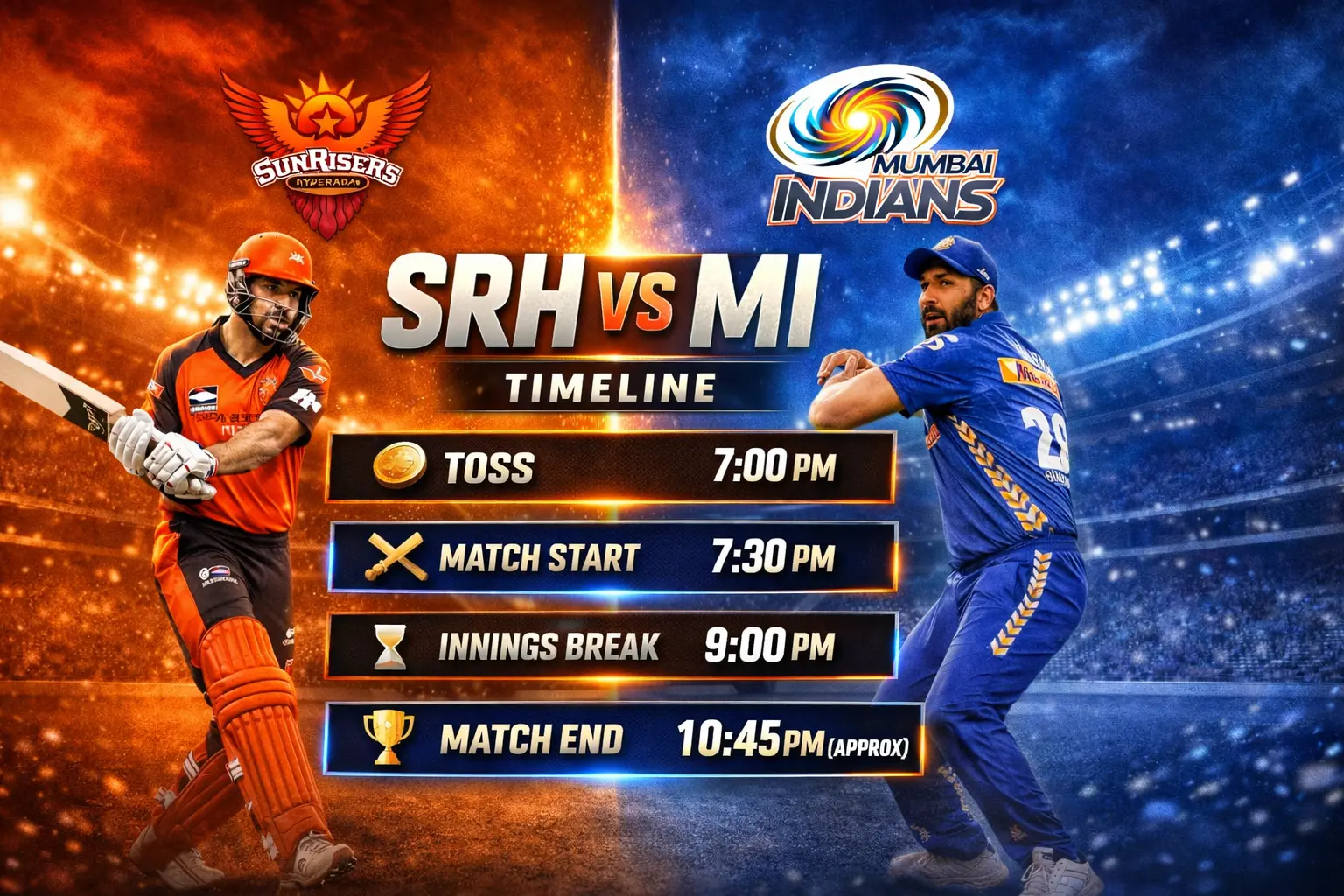 Sunrisers Hyderabad Vs Mumbai Indians Timeline