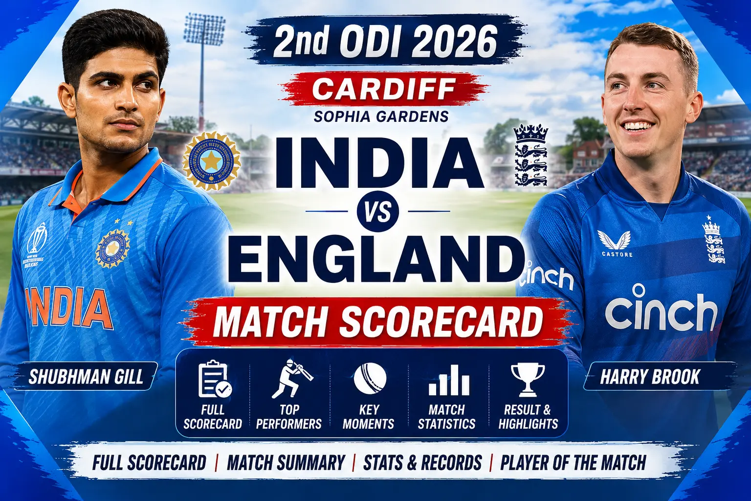 India National Cricket Team Vs England Cricket Team Match Scorecard | 2nd ODI 2026 Cardiff