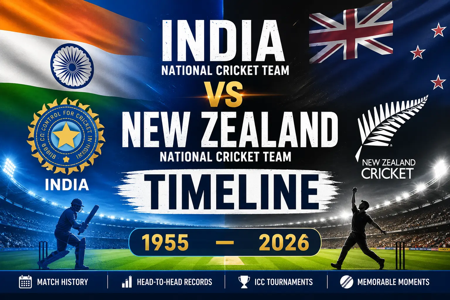 India National Cricket Team vs New Zealand National Cricket Team Timeline (1955–2026)