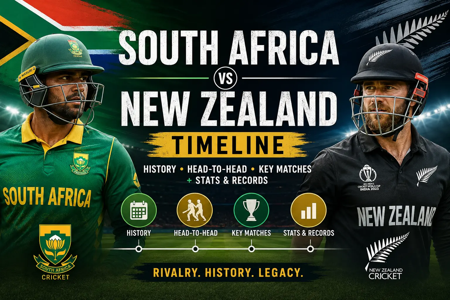 South Africa National Cricket Team vs New Zealand National Cricket Team Timeline