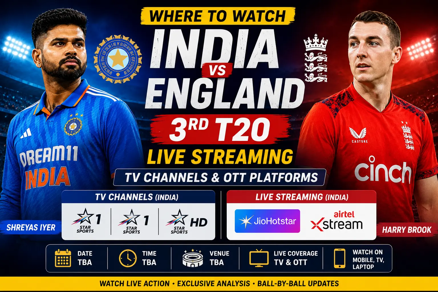 India vs England 3rd T20 Live Streaming