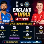 England vs India 4th T20I Live Streaming