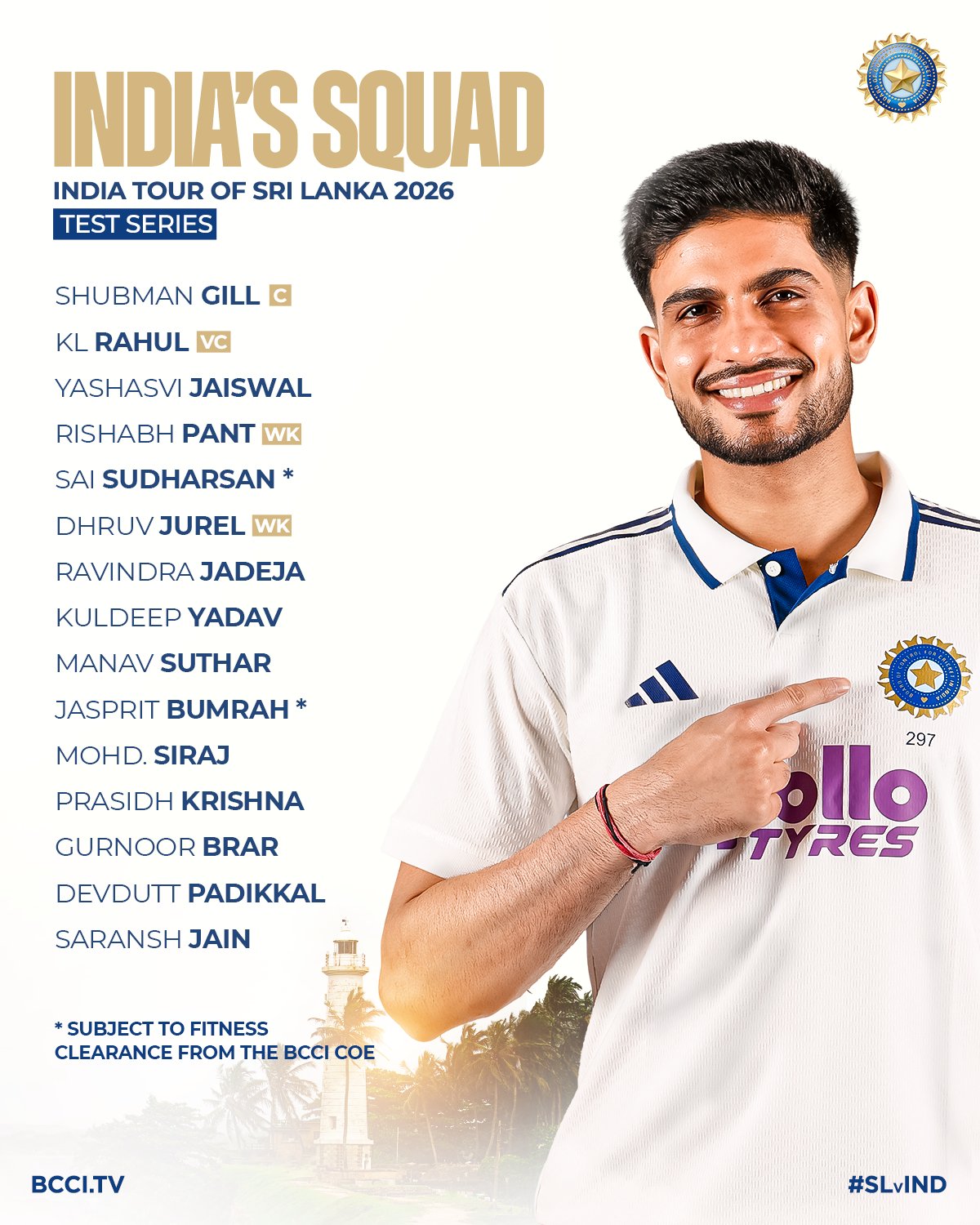India Squad For Sri Lanka Test Series