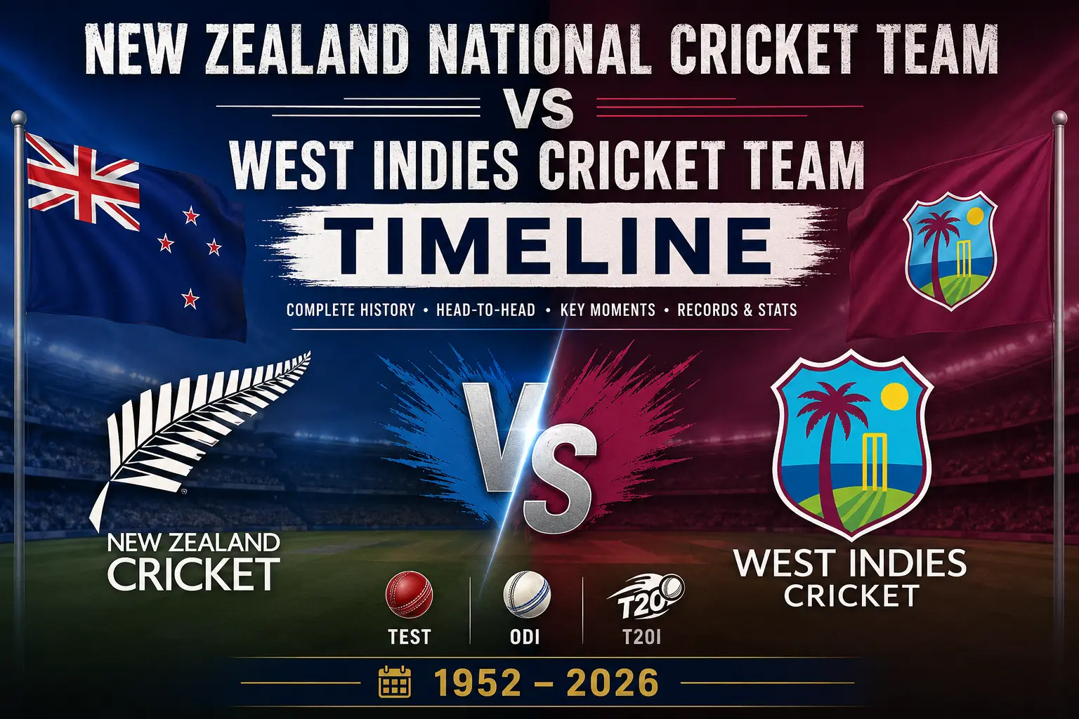 New Zealand National Cricket Team vs West Indies Cricket Team Timeline