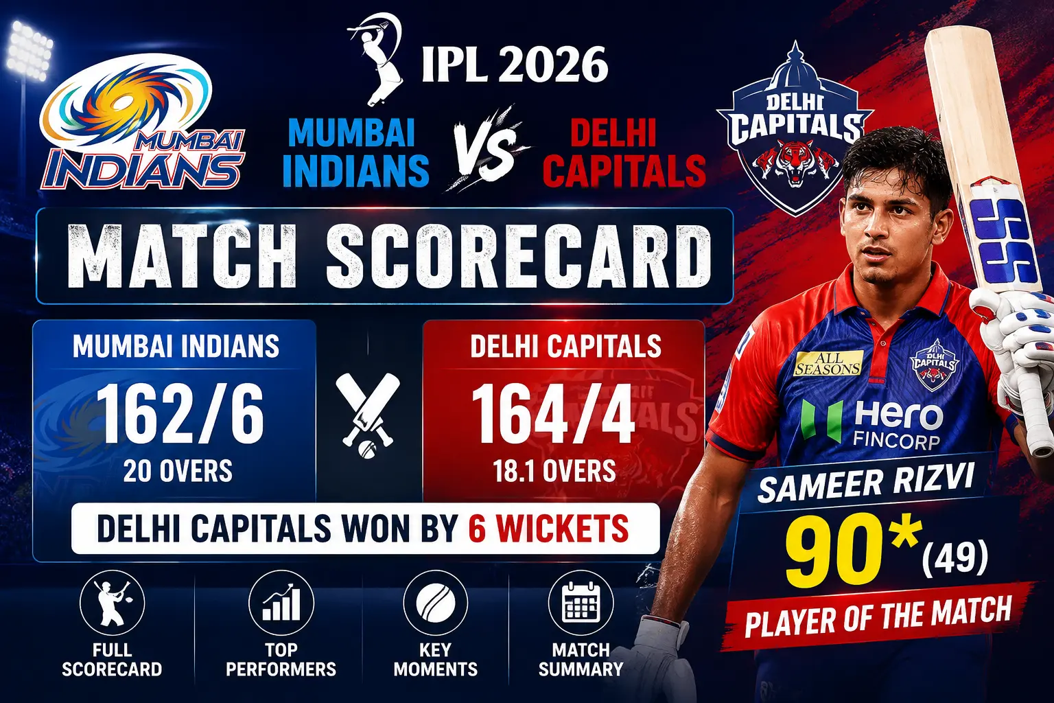 Mumbai Indians Vs Delhi Capitals Match Scorecard IPL 2026