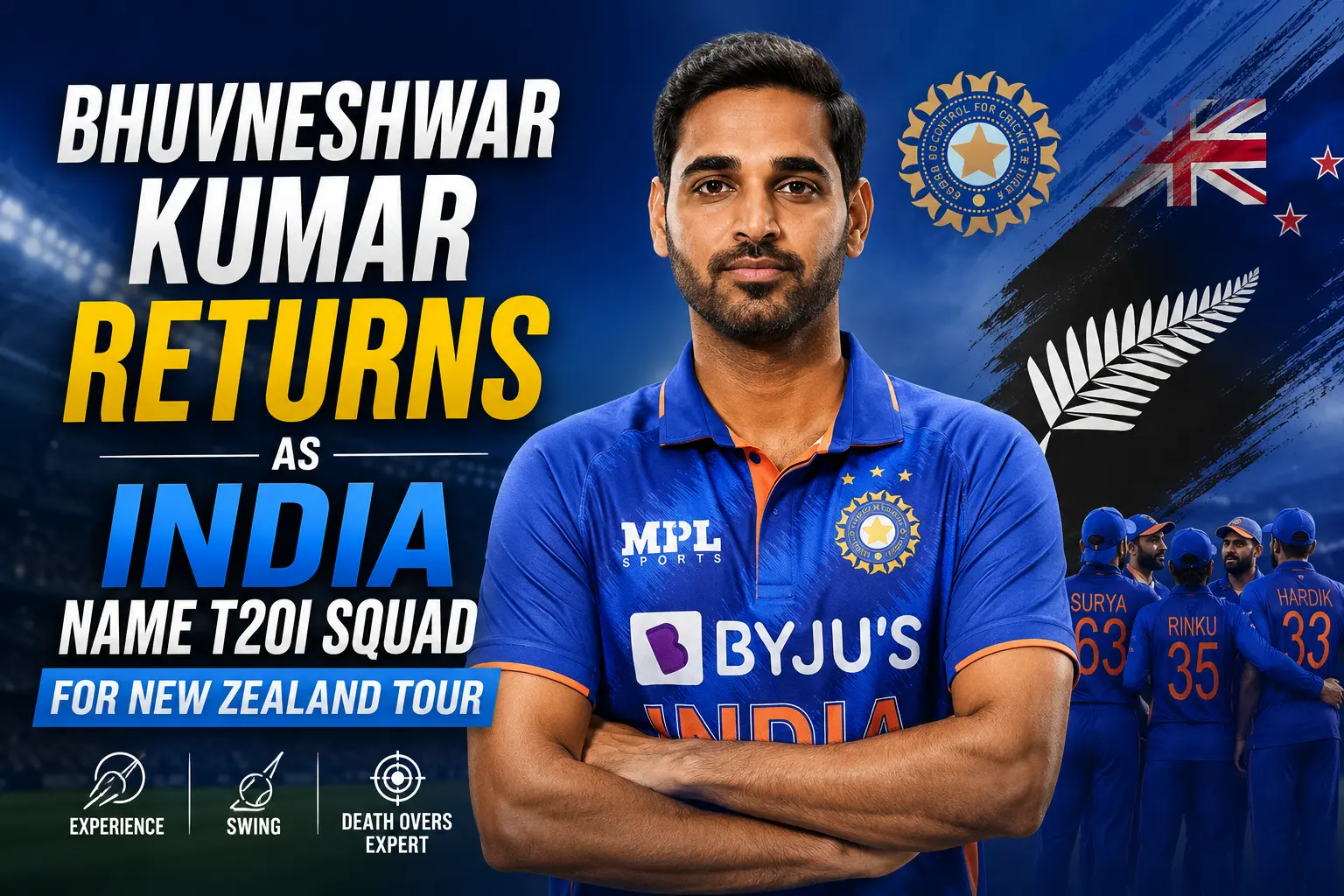 Bhuvneshwar Kumar returns as India name T20I squad for New Zealand tour