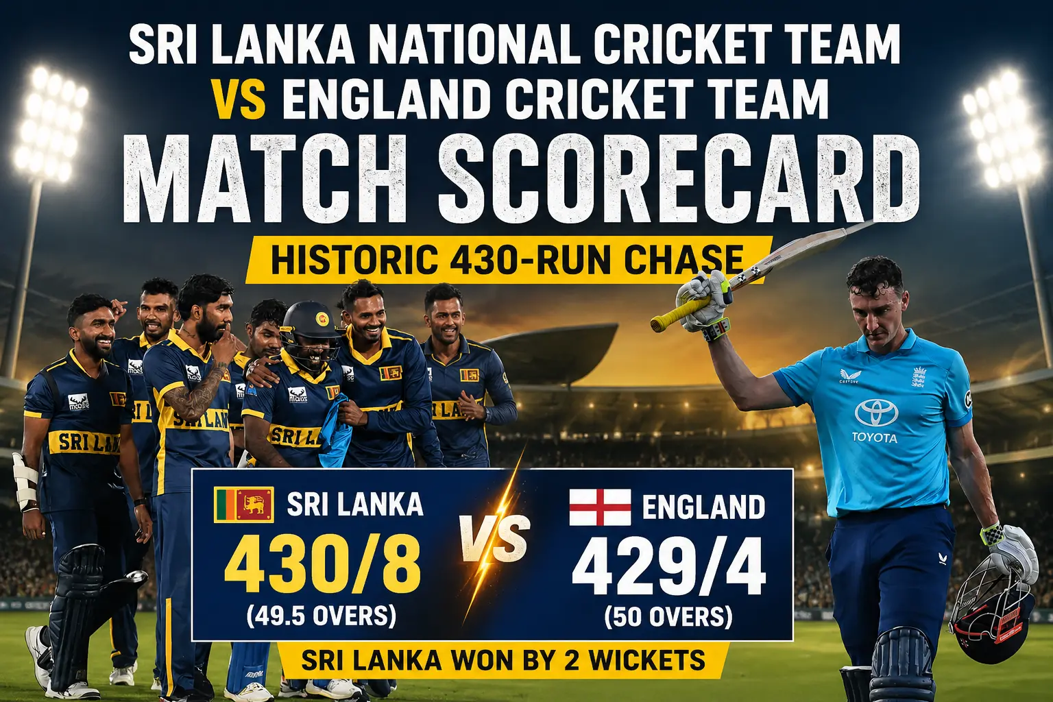 Sri Lanka National Cricket Team Vs England Cricket Team Match Scorecard : Historic 430-Run Chase